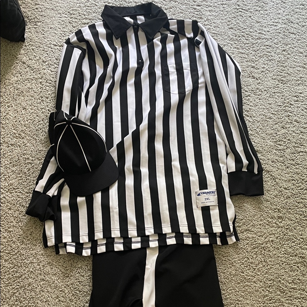 Black and White Striped Men's Referee shirt, pants and hat